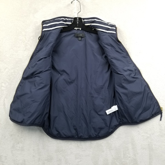 J Crew Puffer Vest Women XS Blue‎ White Striped Down Full Zip Packable Pockets - Picture 6 of 9